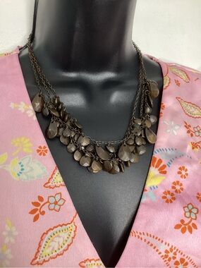 Vintage Smoky Brown Multi-Strand Teardrop Necklace